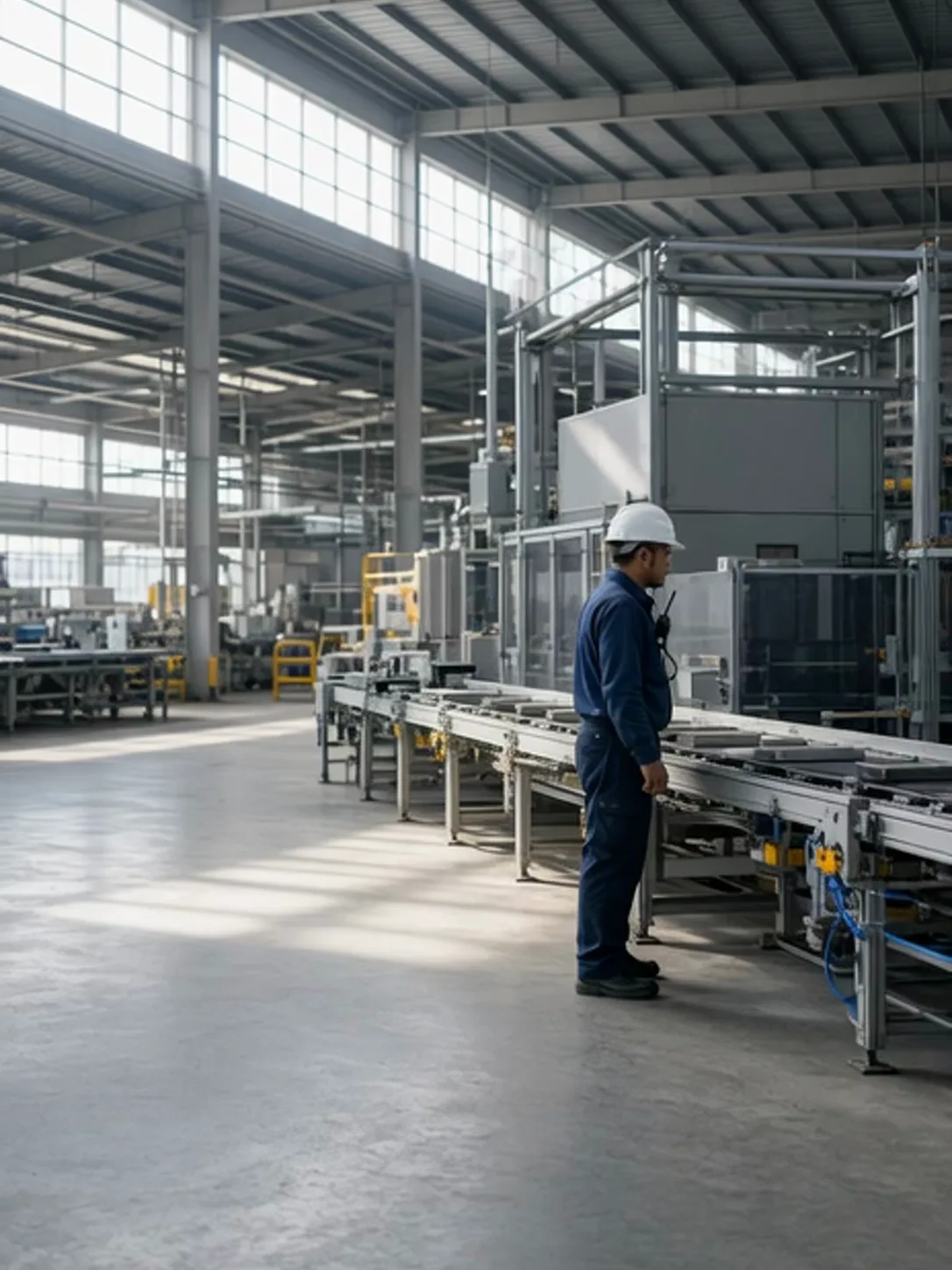 Daylight manufacturing aisle with a coordinator using a two-way radio