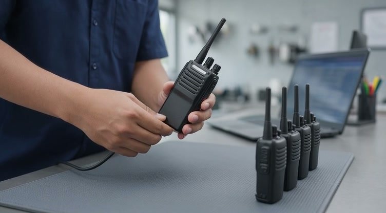 Generated radio reprogramming scene; not a customer photograph