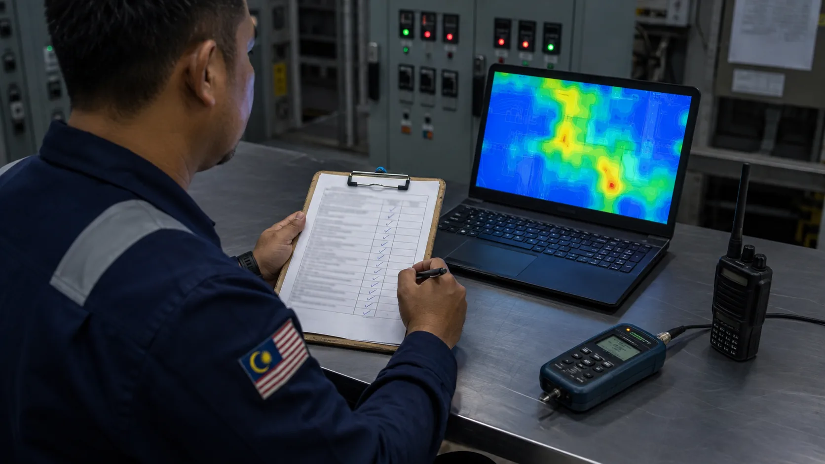 Engineer recording radio coverage and handover results