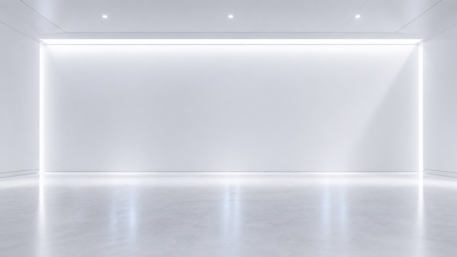Luminous white architectural gallery with a polished floor and six industry portals
