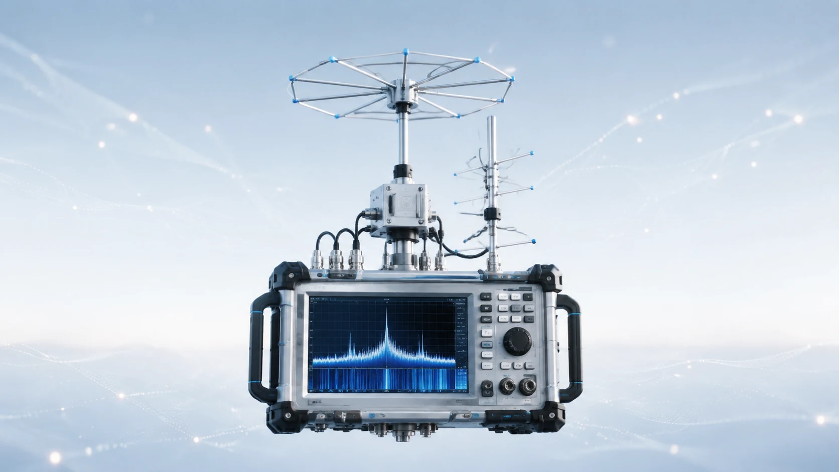 Precision RF spectrum analyzer and survey antenna prepared for a radio coverage study
